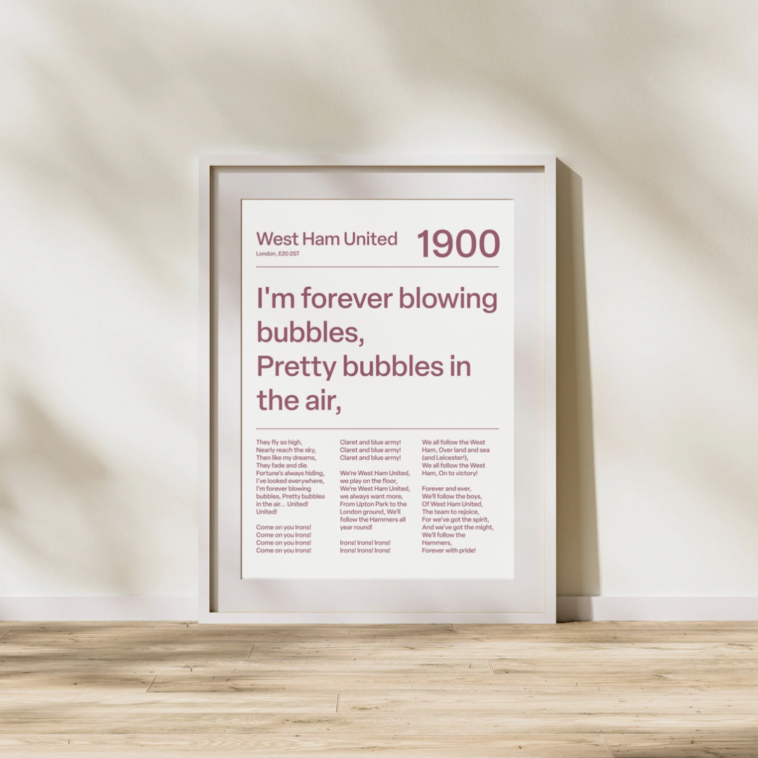 "I´m Forever Blowing Bubbles" West Ham F.C. Art Print (White)