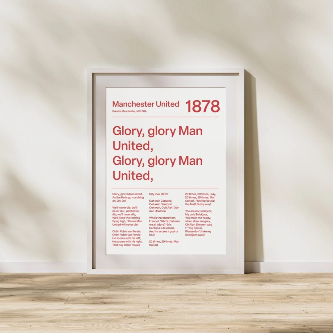 "Glory Glory Man United" Manchester United F.C. Art Print (White)
