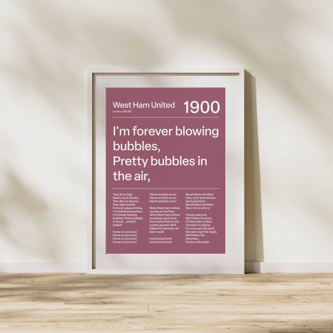 "I´m Forever Blowing Bubbles" West Ham F.C. Art Print (Maroon)