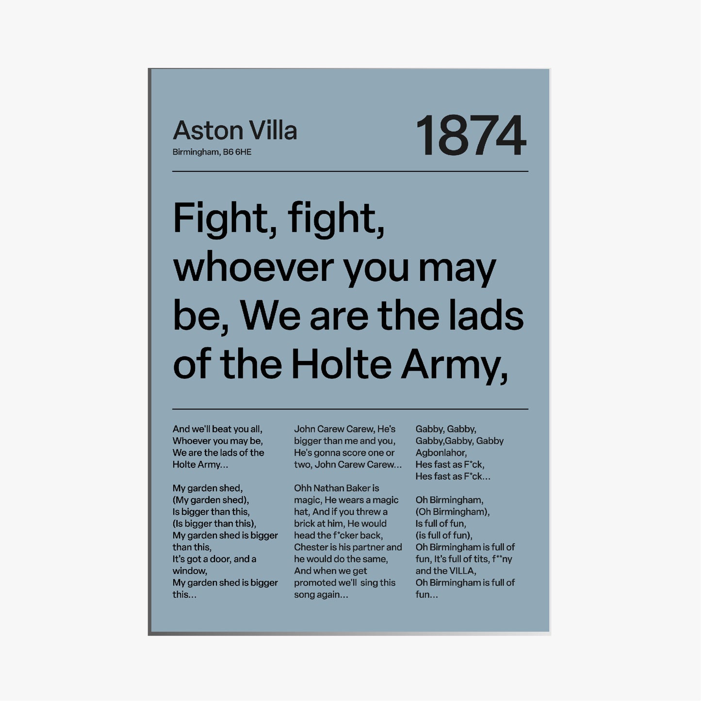 "The Lads of Holter Army" Aston Villa F.C. Art Print (Blue)