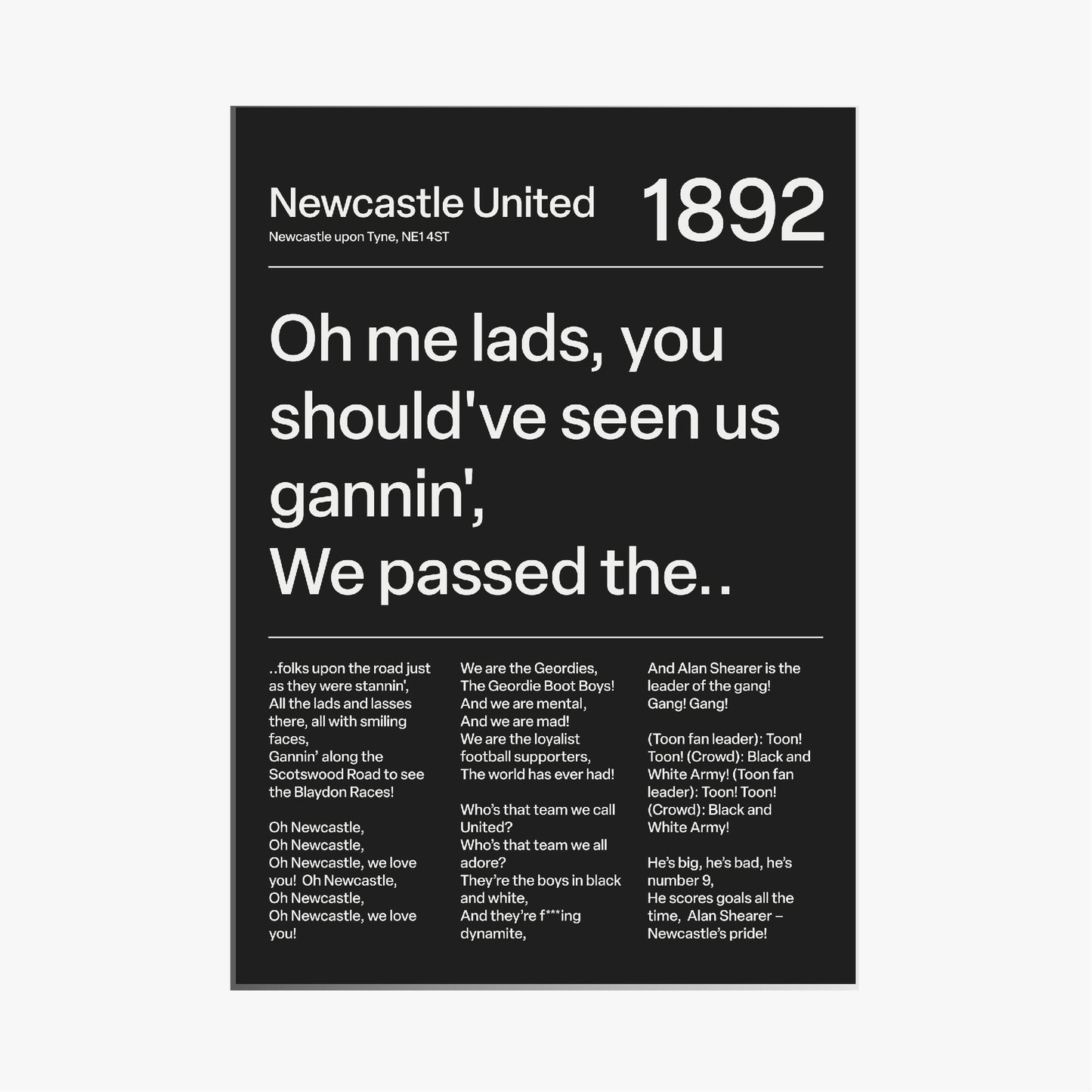 "Blaydon Races" Newcastle United F.C. Art Print (Black)