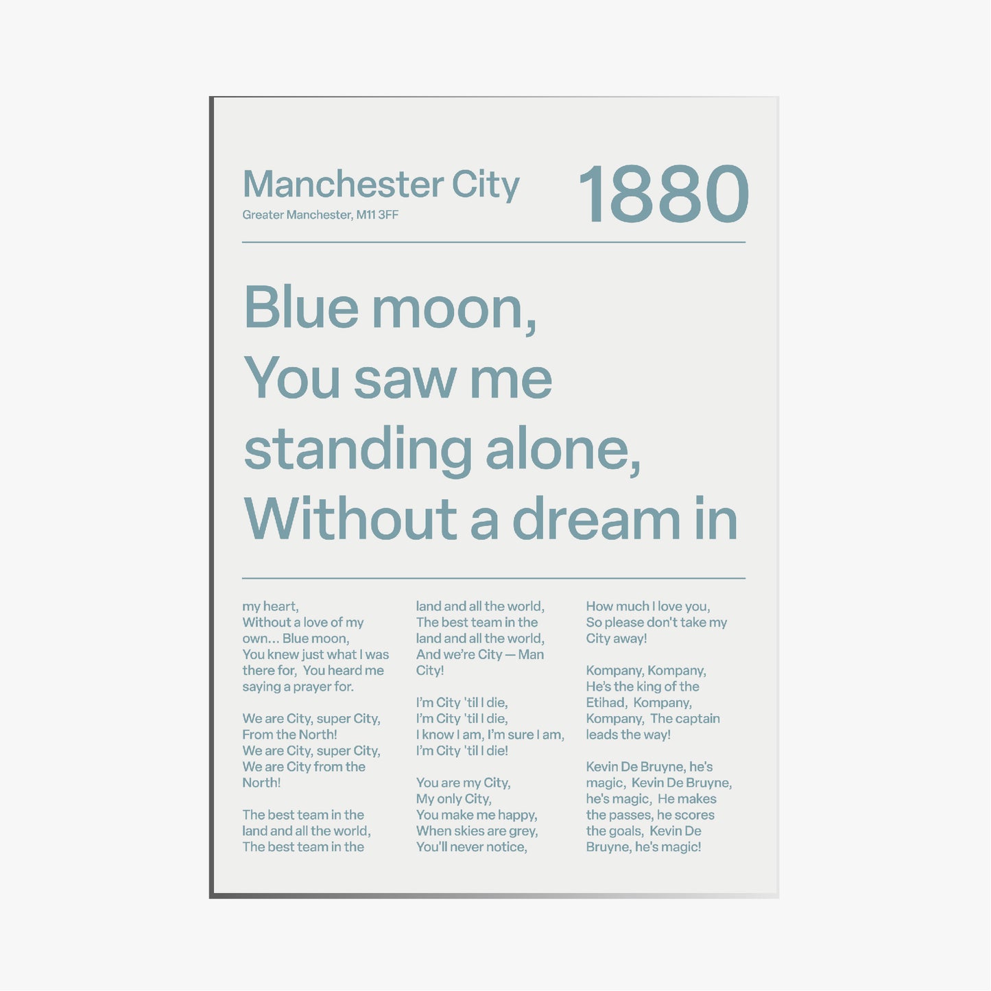 "Blue Moon" Manchester City F.C. Art Print (White)