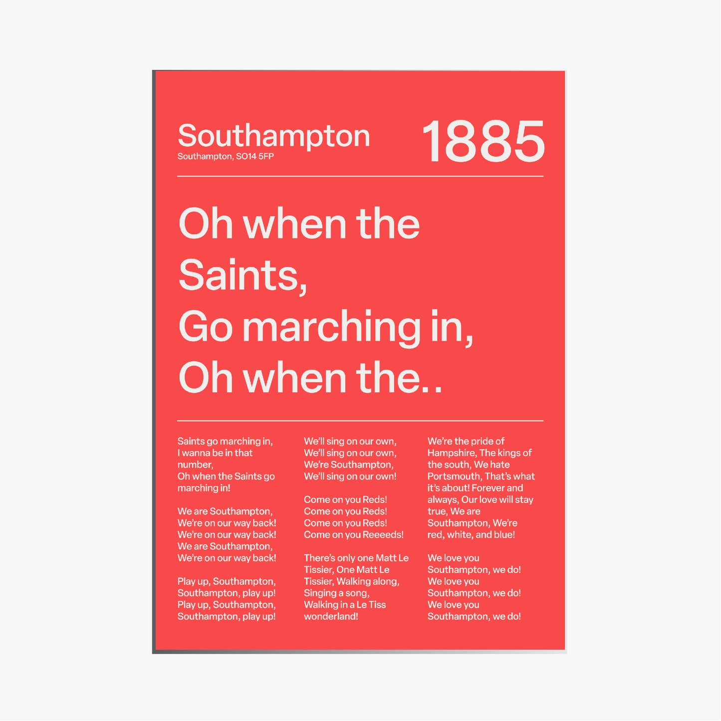 "Oh When the Saints Go Marching In" Southampton F.C. Art Print (Red)