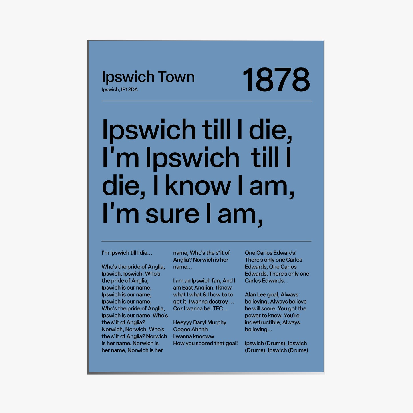"Ipswich Till I Die" Ipswich Town F.C Art Print (Blue)
