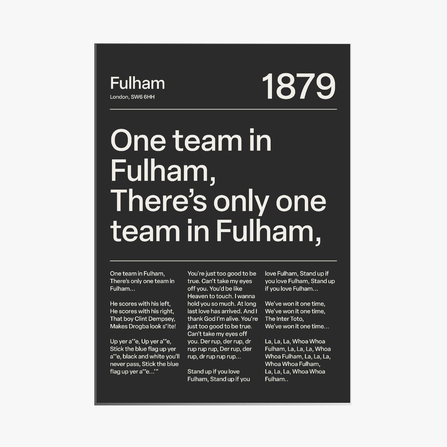 "One Team in Fulham!" Fulham F.C. Art Print (Black)