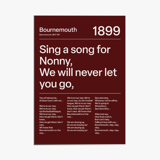 "Sing a song for Nonny" AFC Bournemouth Art Print (Dark Red)