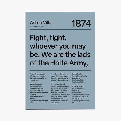 "The Lads of Holter Army" Aston Villa F.C. Art Print (Blue)