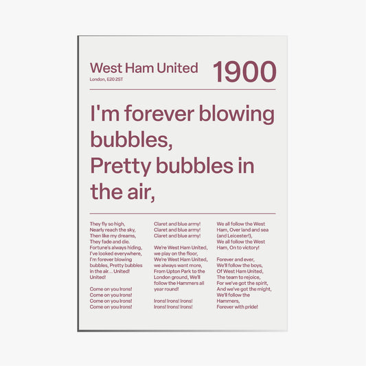"I´m Forever Blowing Bubbles" West Ham F.C. Art Print (White)