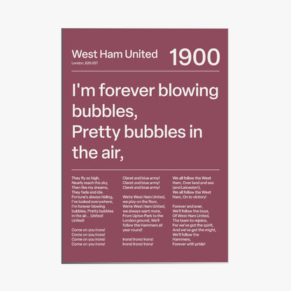 "I´m Forever Blowing Bubbles" West Ham F.C. Art Print (Maroon)