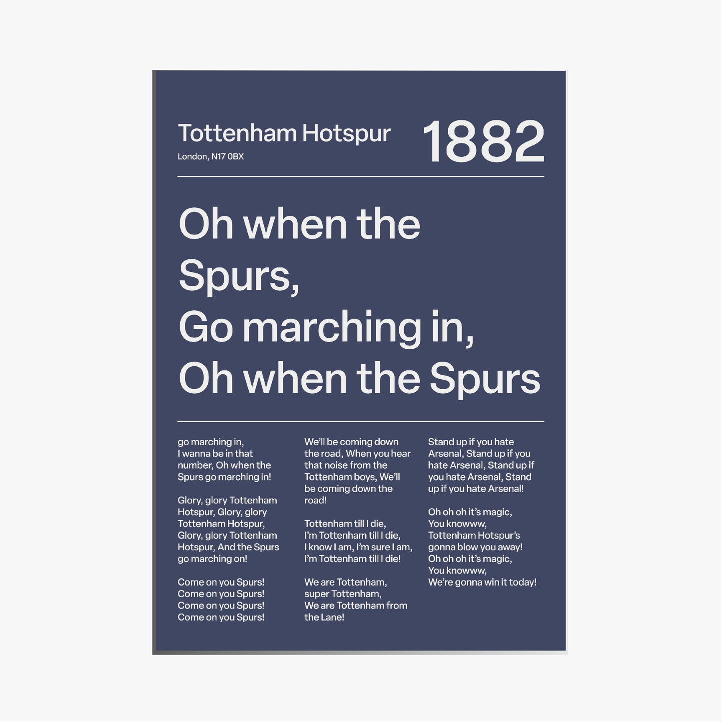 "Oh When the Spurs Go Marching In" Tottenham Hotspur F.C. Art Print (Dark Blue)