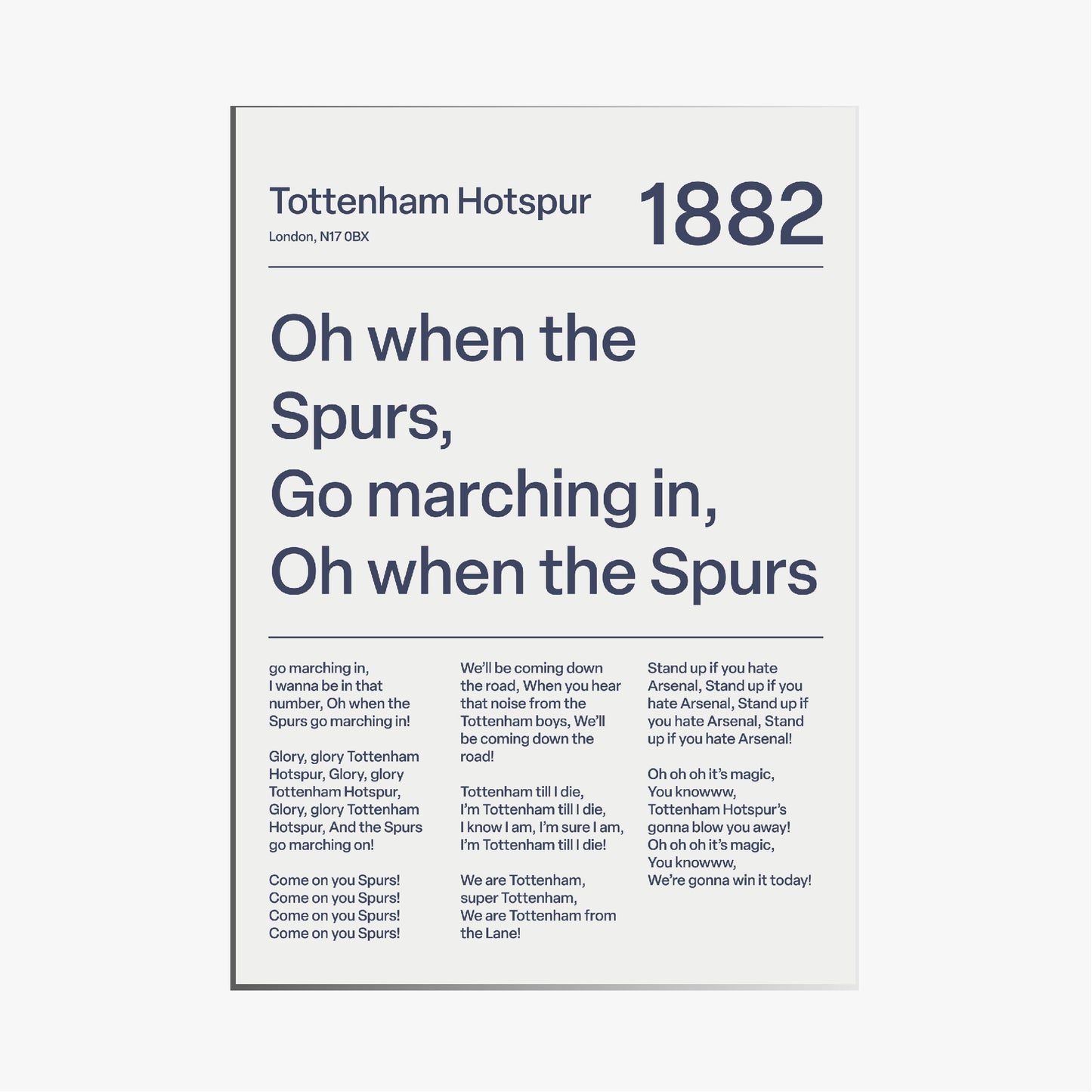 "Oh When the Spurs Go Marching In" Tottenham Hotspur F.C. Art Print (White)