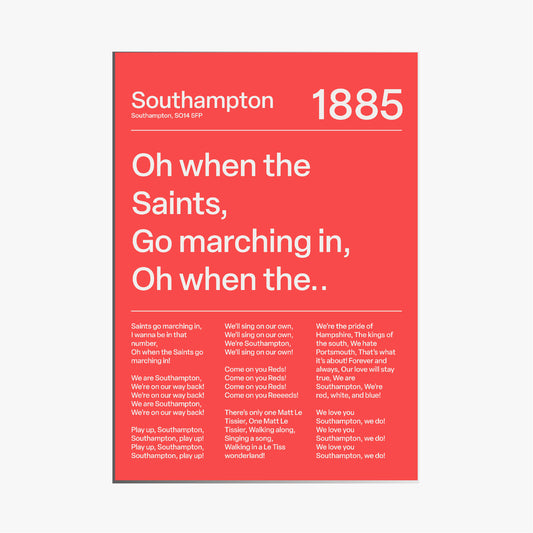 "Oh When the Saints Go Marching In" Southampton F.C. Art Print (Red)