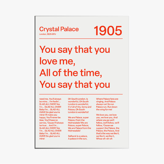 CRYSTAL PALACE F.C. CHANTS PRINT (WHITE)