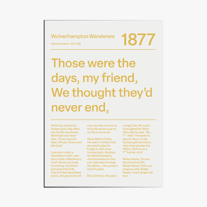 WOLVERHAMPTON WANDERERS F.C. CHANTS PRINT (WHITE)