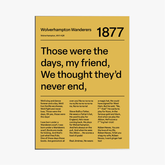 WOLVERHAMPTON WANDERERS F.C. CHANTS PRINT (YELLOW)