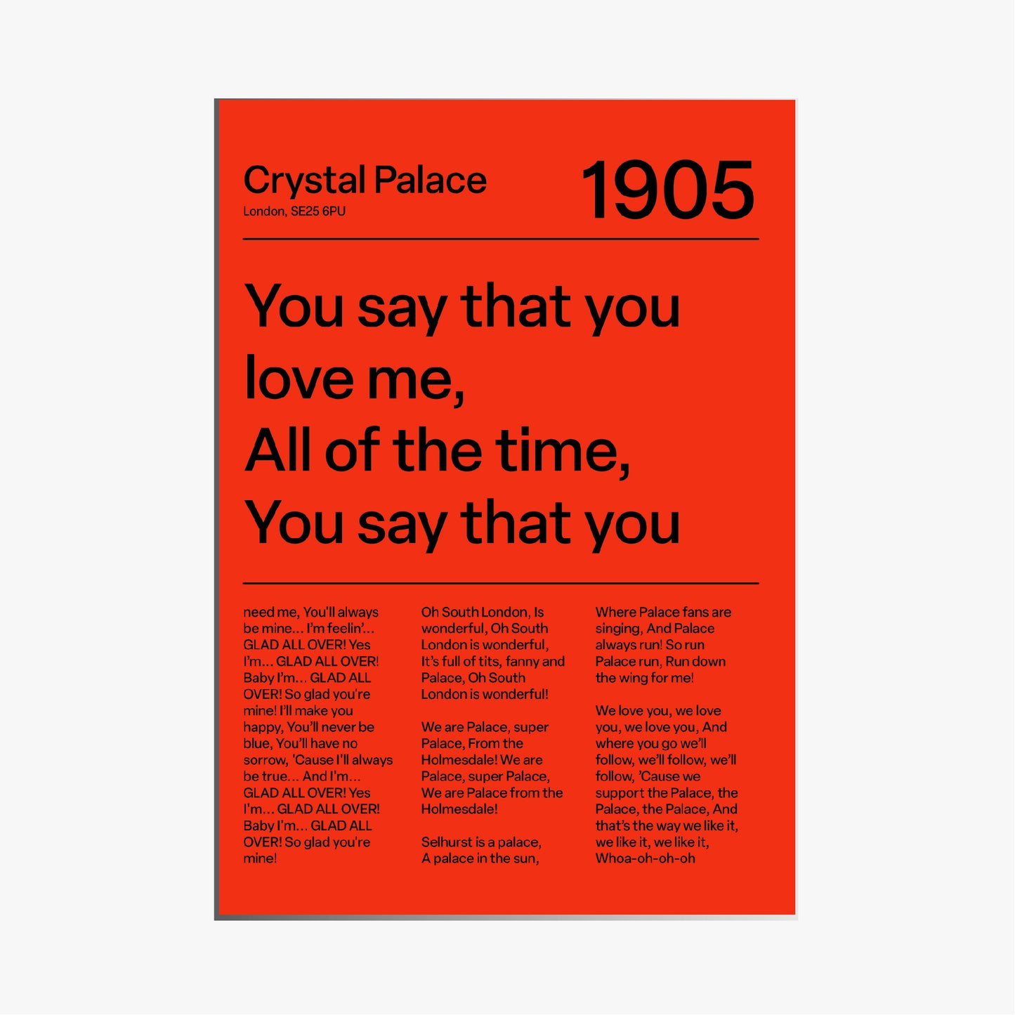 CRYSTAL PALACE F.C. CHANTS PRINT (RED)