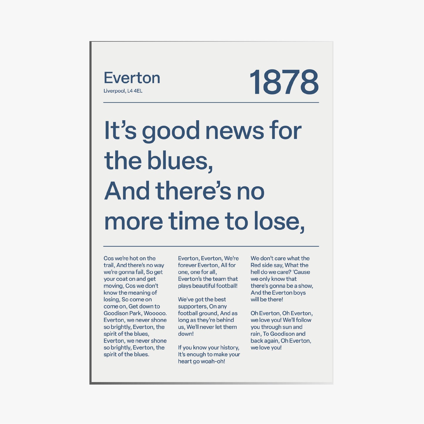 EVERTON F.C. CHANTS PRINT (WHITE)