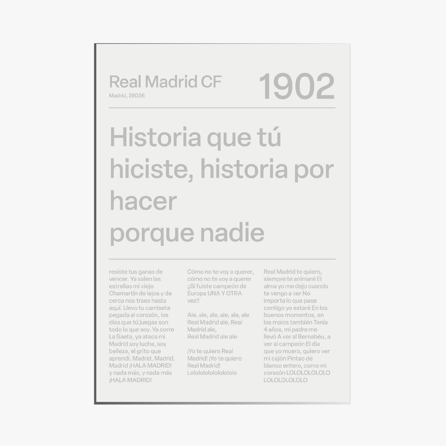 REAL MADRID F.C. CHANTS PRINT (WHITE)