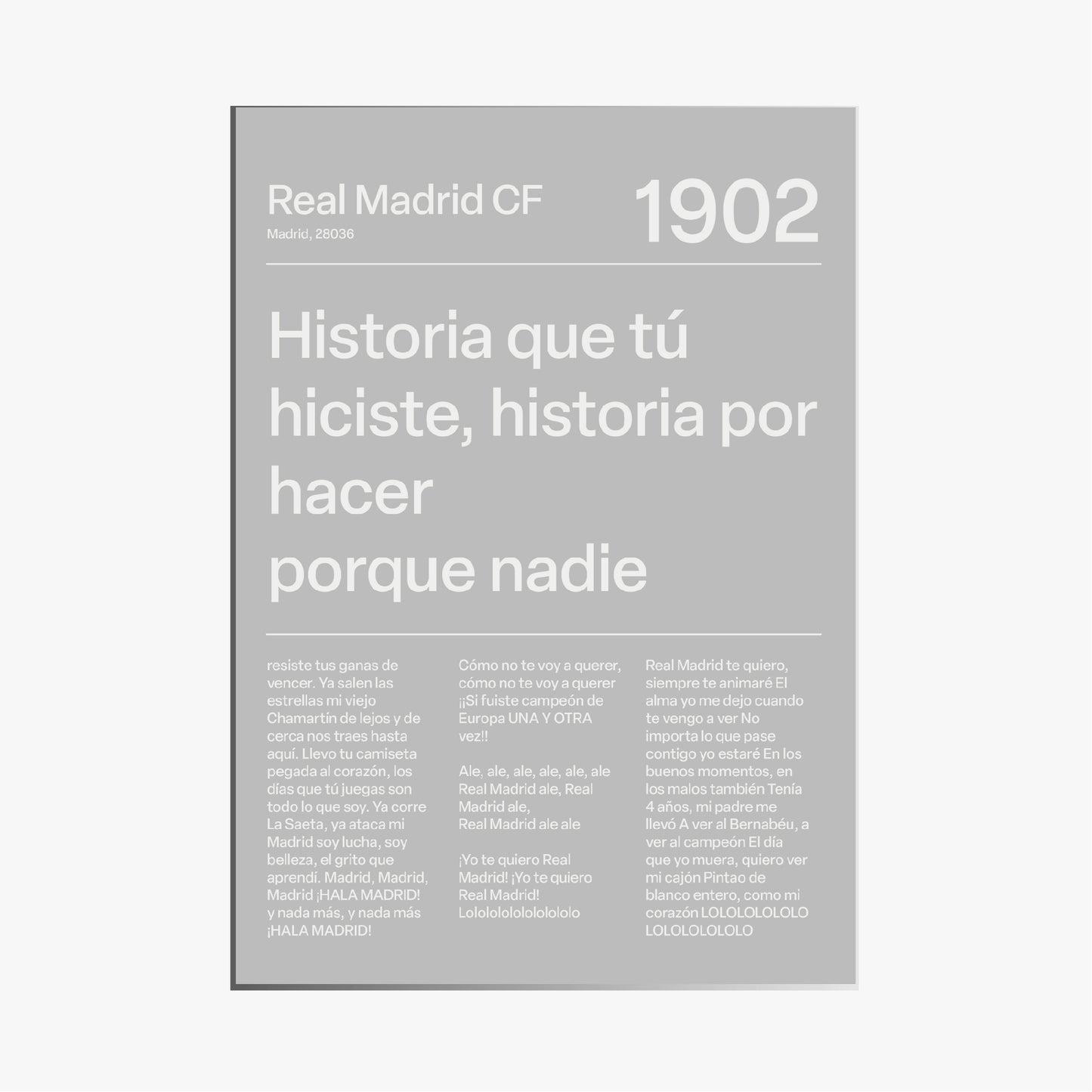REAL MADRID F.C CHANTS PRINT (SILVER)