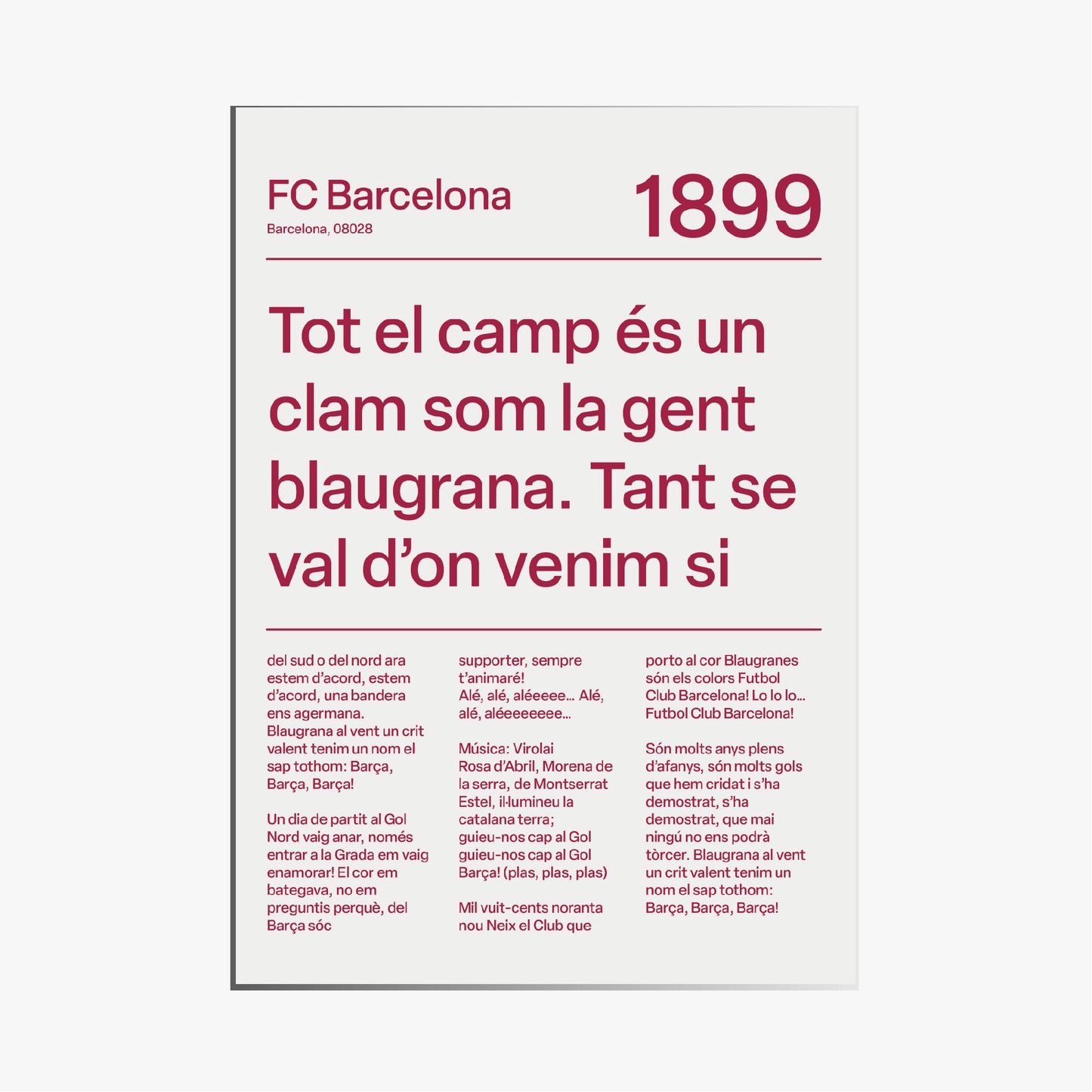 BARCELONA F.C. CHANTS PRINT (WHITE)