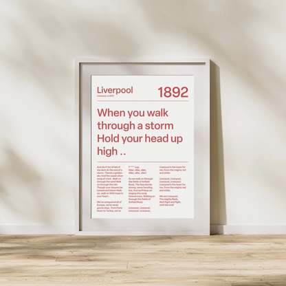 "You´ll Never Walk Alone" Liverpool F.C. Art Print (White)