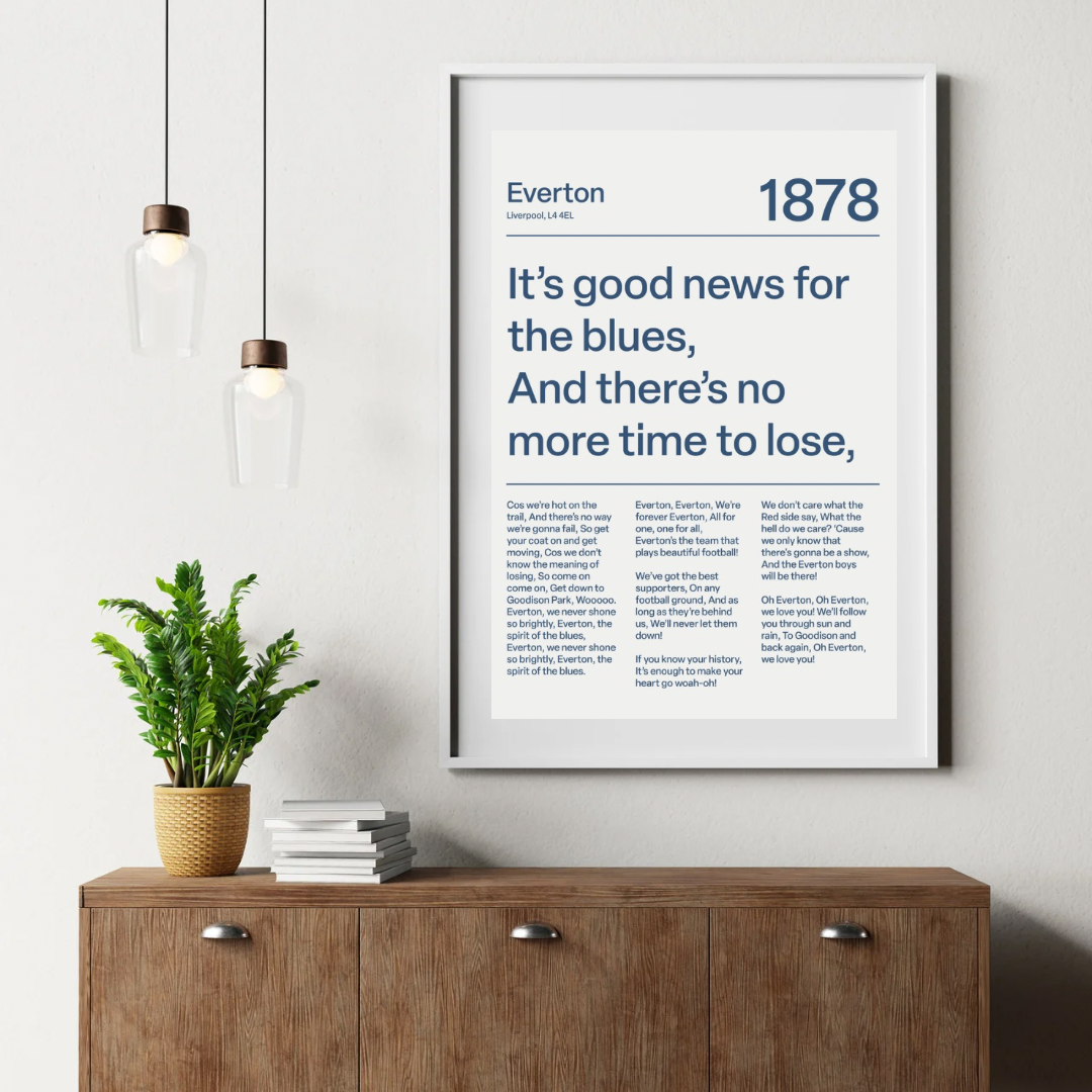EVERTON F.C. CHANTS PRINT (WHITE)