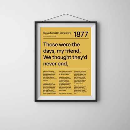 WOLVERHAMPTON WANDERERS F.C. CHANTS PRINT (YELLOW)