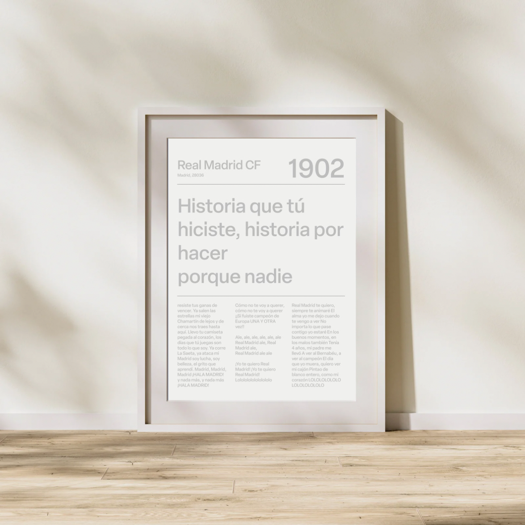 REAL MADRID F.C. CHANTS PRINT (WHITE)
