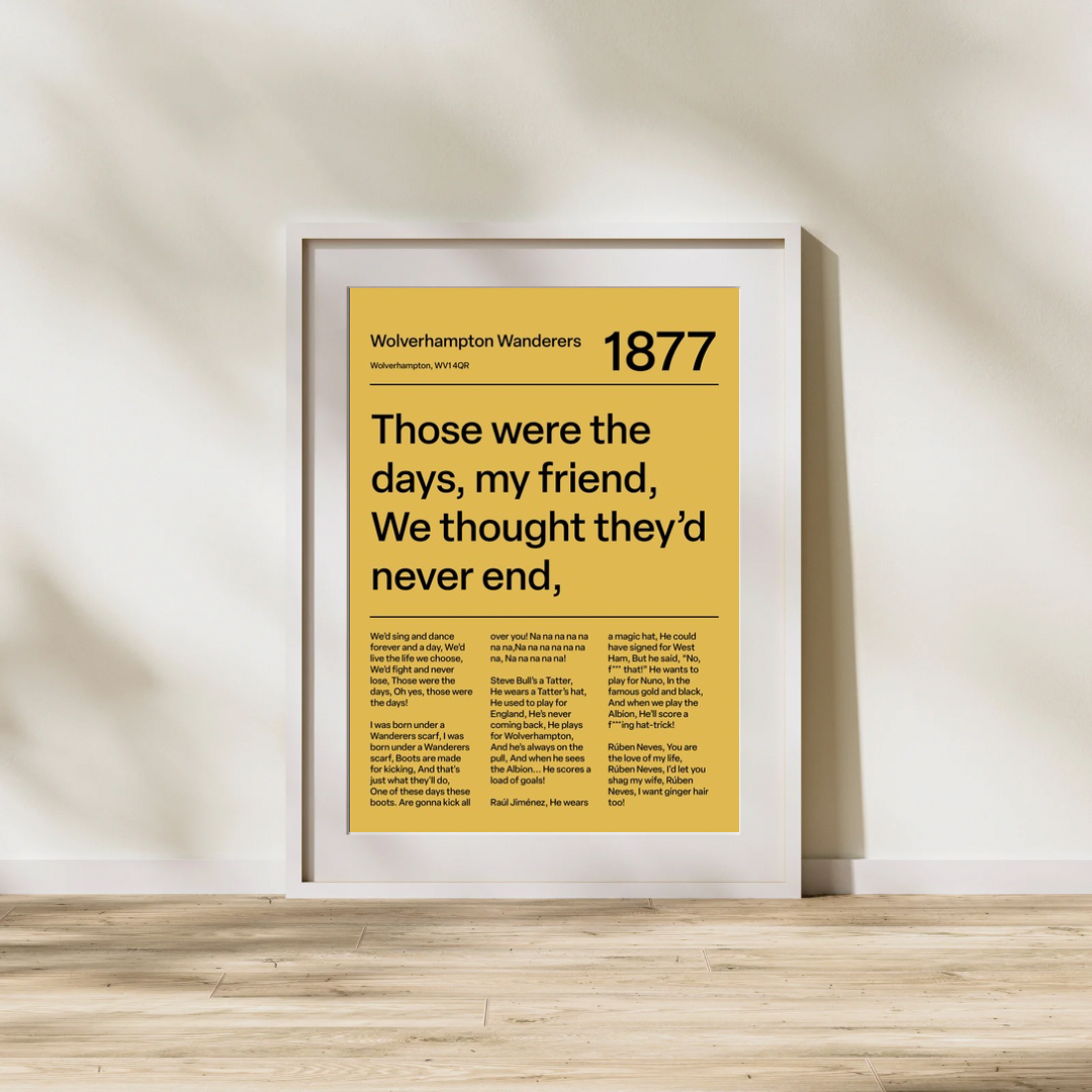 WOLVERHAMPTON WANDERERS F.C. CHANTS PRINT (YELLOW)