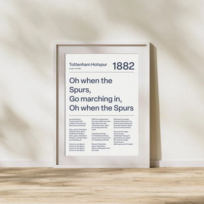 "Oh When the Spurs Go Marching In" Tottenham Hotspur F.C. Art Print (White)