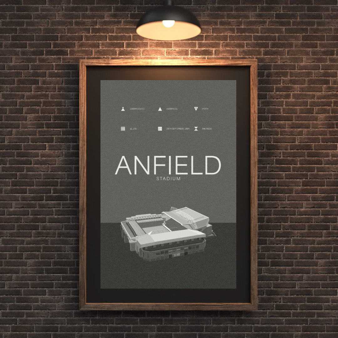 Anfield Stadium - Liverpool FC Black & White Art Print