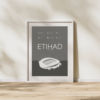 Etihad Stadium - Manchester City FC Black & White Art Print