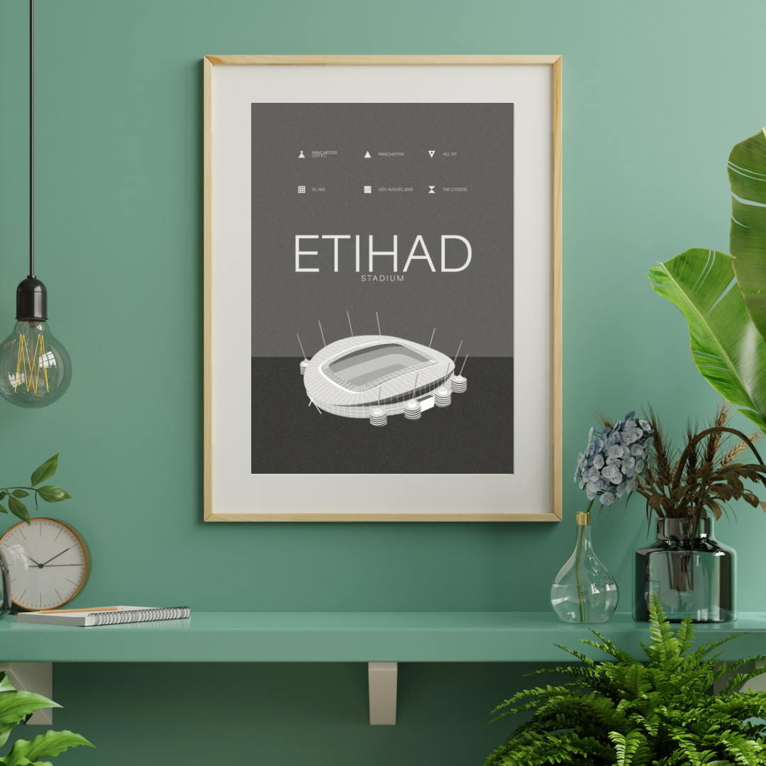 Etihad Stadium - Manchester City FC Black & White Art Print