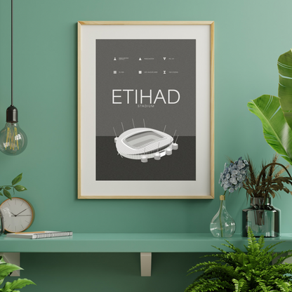 Etihad Stadium - Manchester City FC Black & White Art Print