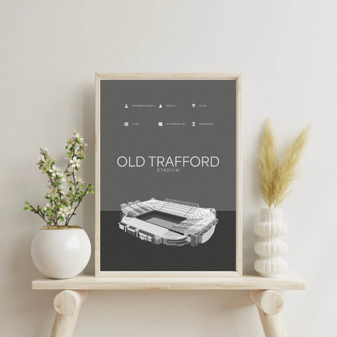 Old Trafford Stadium - Manchester United FC Black & White Art Print